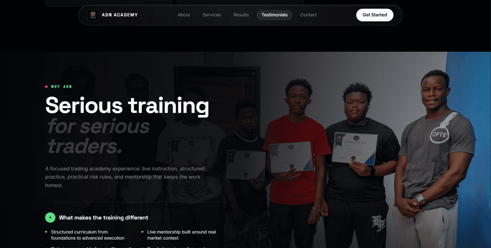 Screenshot of the ADN Academy website
